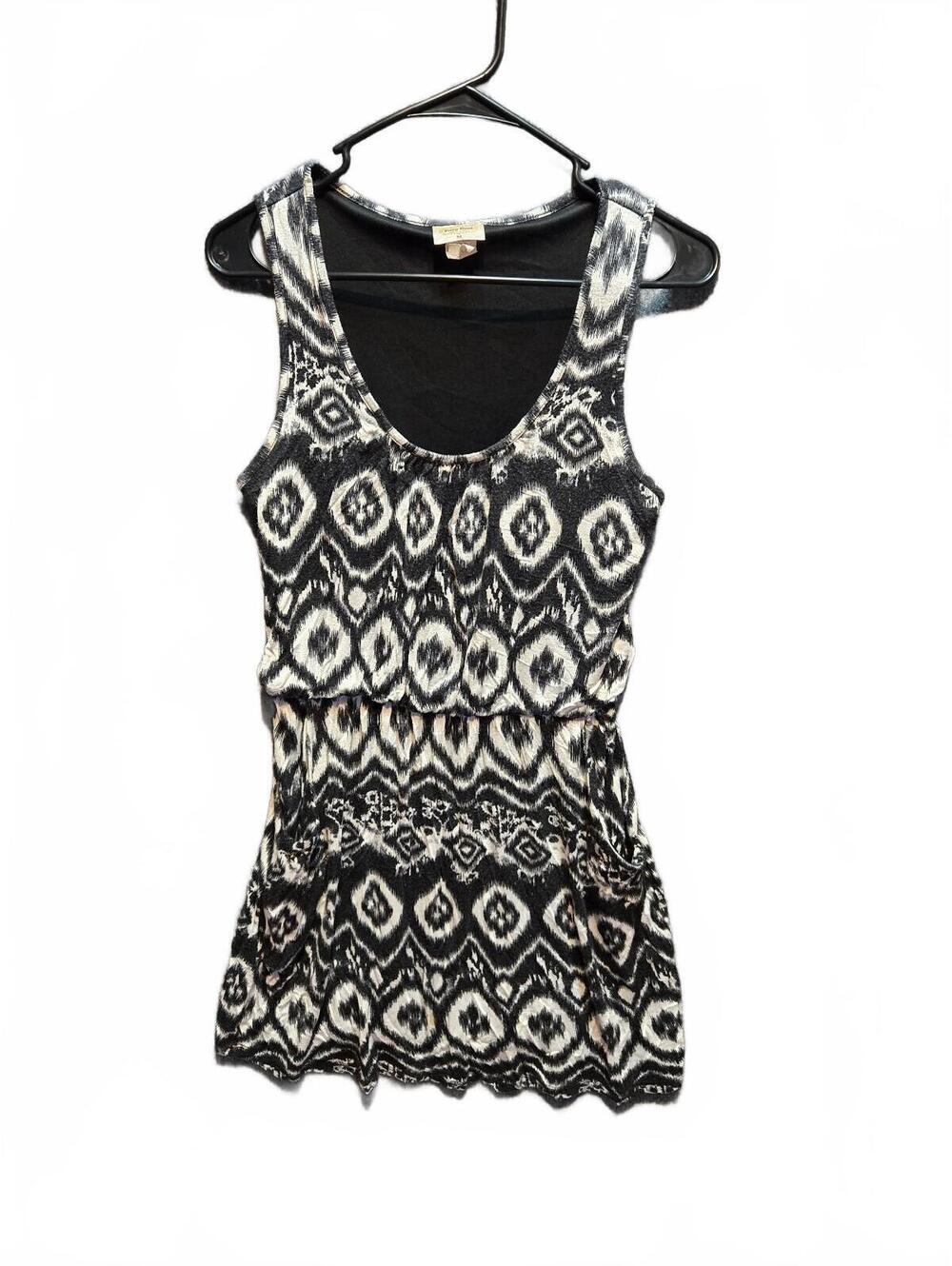 Pretty Good Black White Ikat Geometric Print Sleeveless Tank Dress Size M